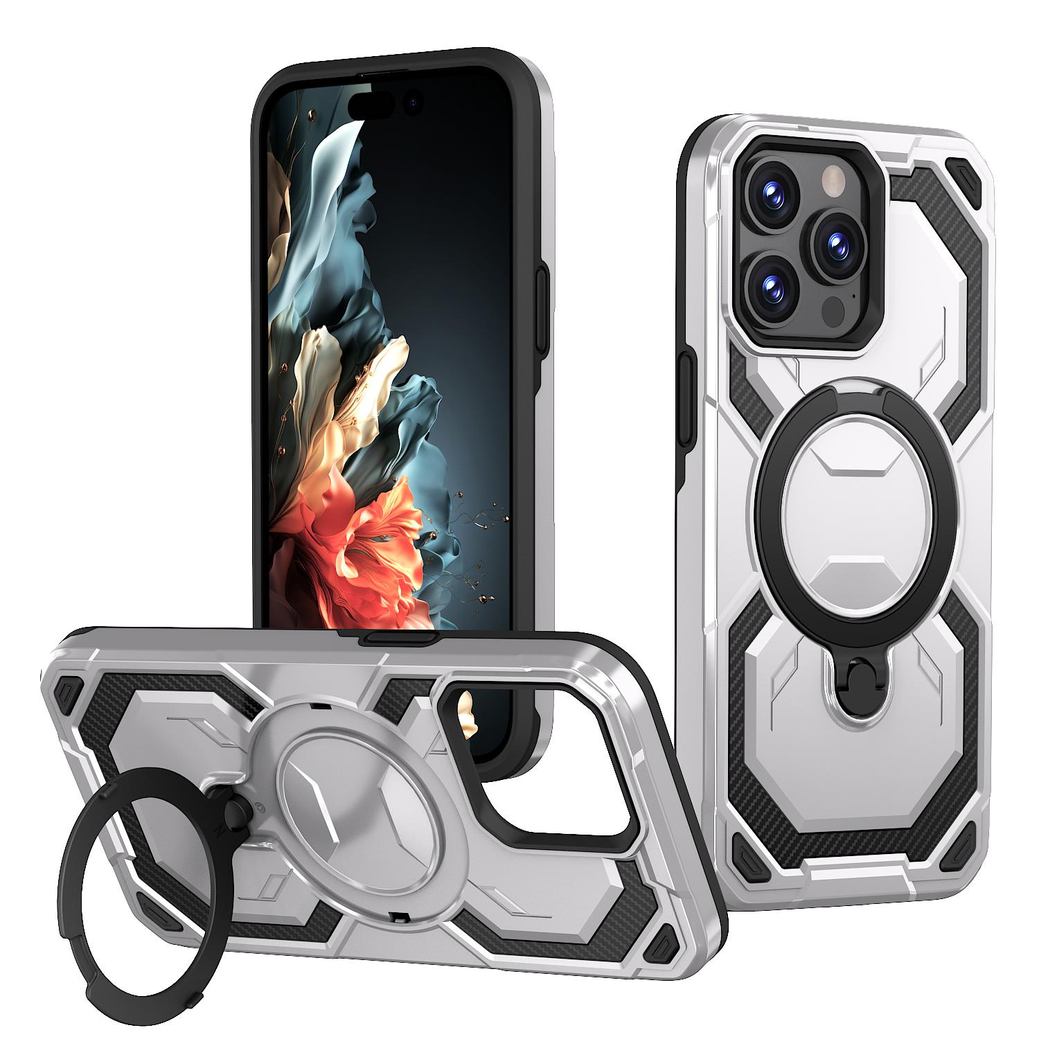 For iPhone 15 Pro Cooling MagSafe Holder Phone Case(Silver) - Shopkiz.com