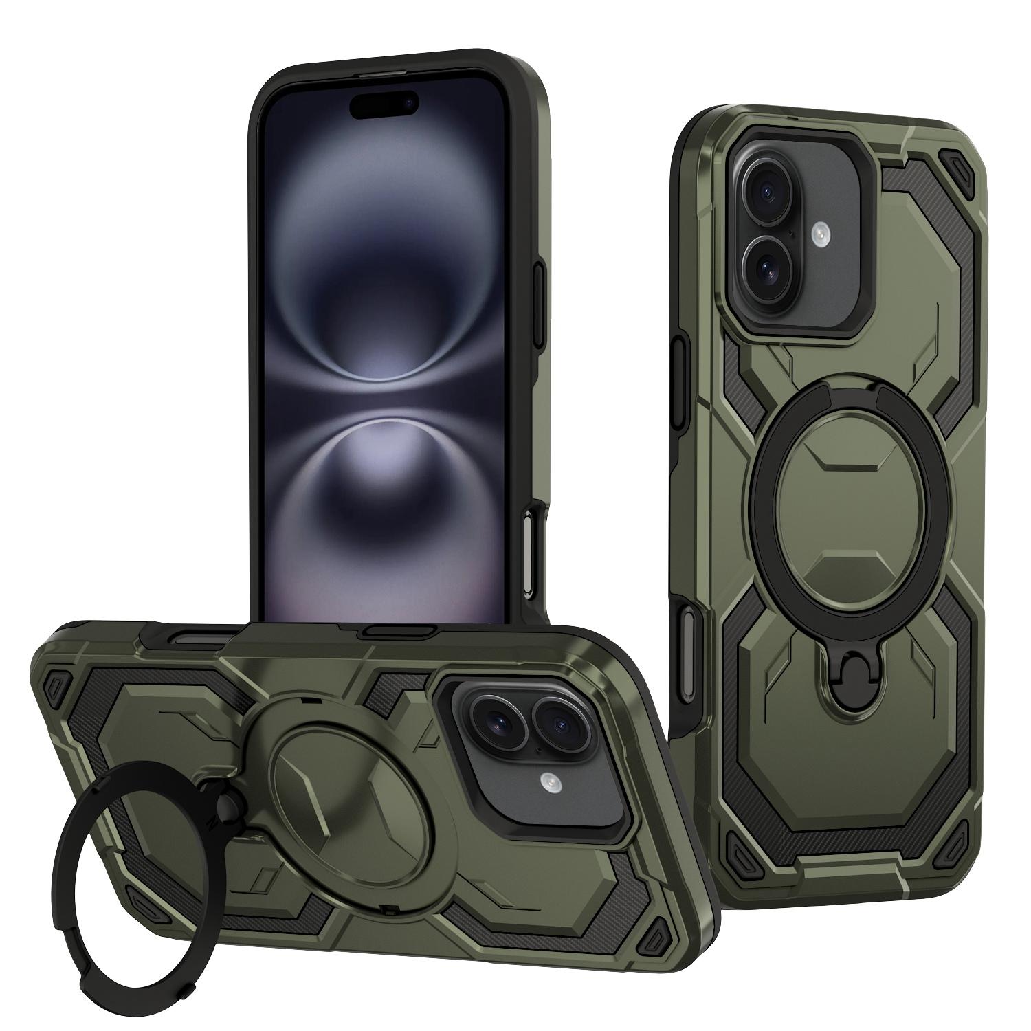 For iPhone 16 Plus Cooling MagSafe Holder Phone Case(Green) - Shopkiz.com