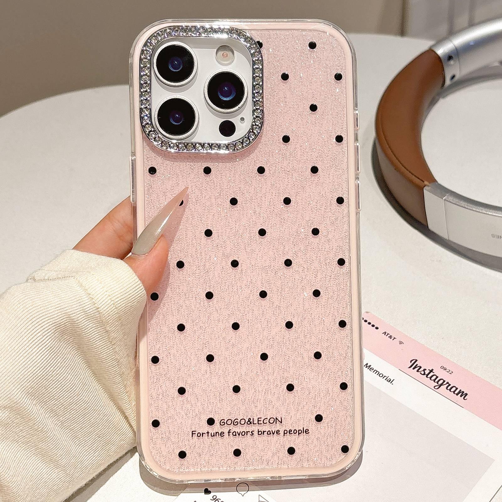For iPhone 15 Pro Max Glitter Powder Dots Pattern Rhinestone Large Hole Phone Case(Pink) - Shopkiz.com