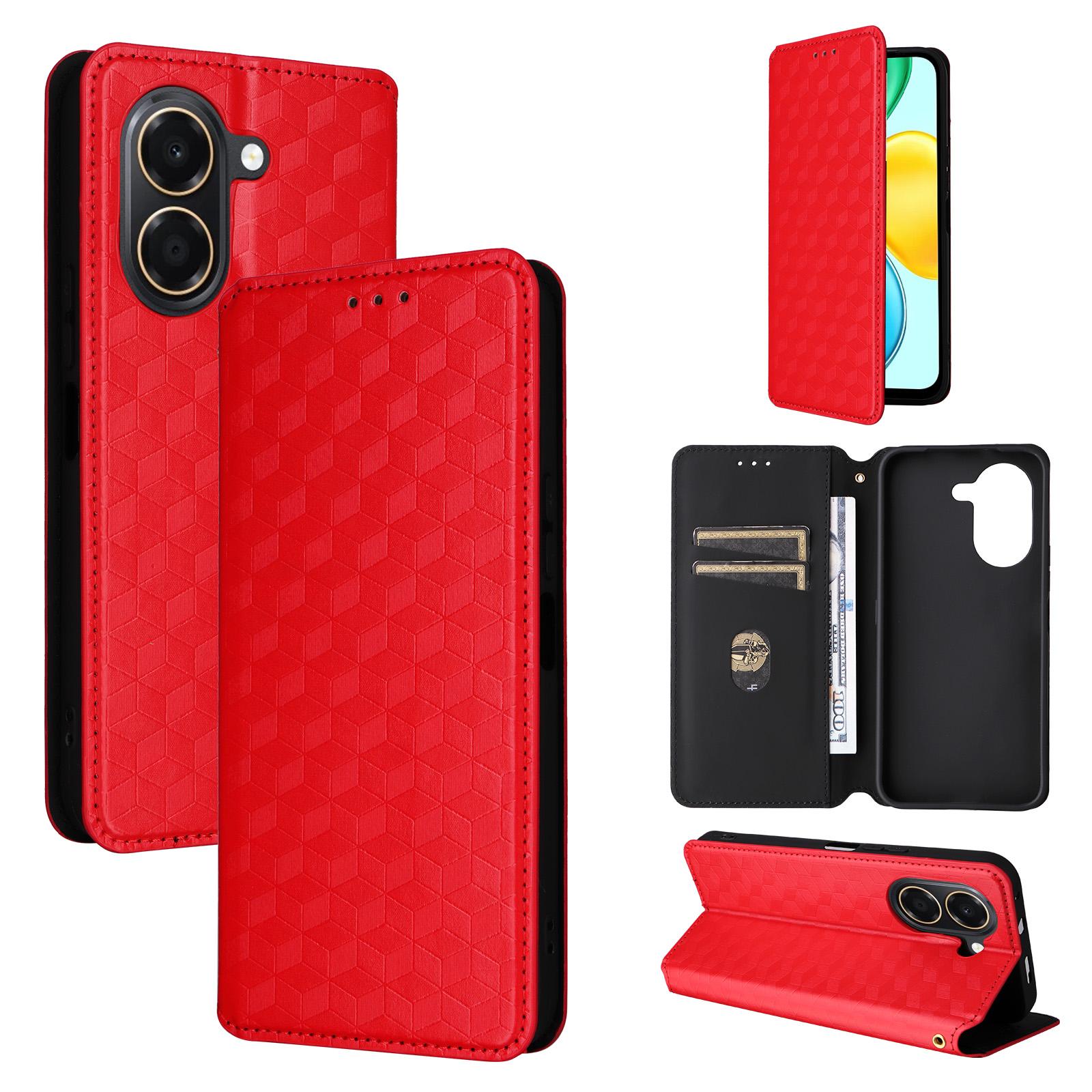 For Honor X7e 4G / Play 80 Plus 5G Cubic Grid Texture Flip Leather Phone Case(Red) - Shopkiz.com