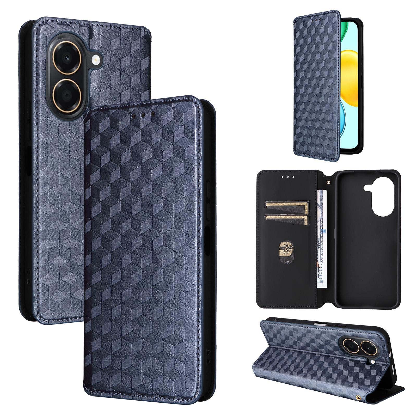 For Honor X7e 4G / Play 80 Plus 5G Cubic Grid Texture Flip Leather Phone Case(Blue) - Shopkiz.com