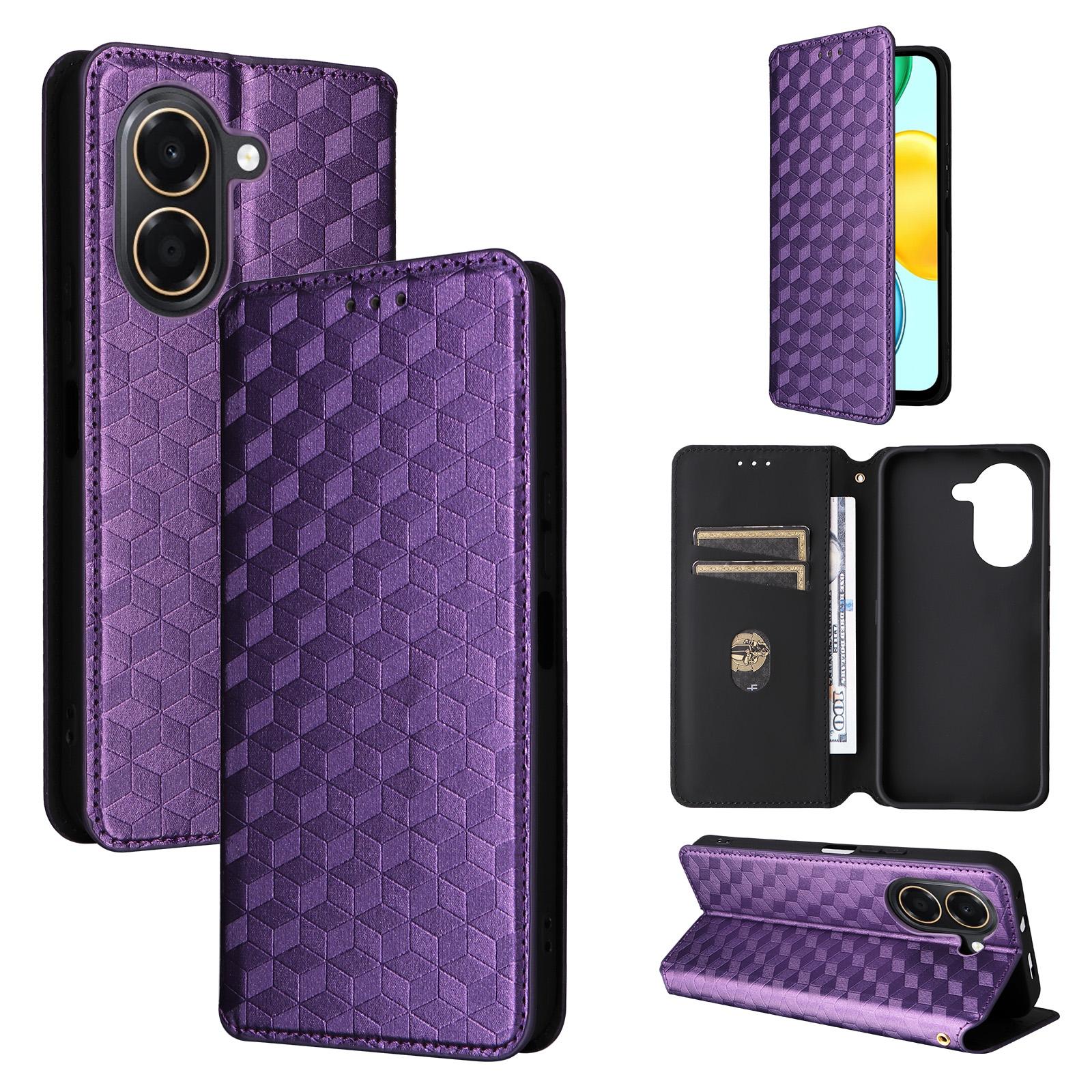 For Honor X7e 4G / Play 80 Plus 5G Cubic Grid Texture Flip Leather Phone Case(Purple) - Shopkiz.com