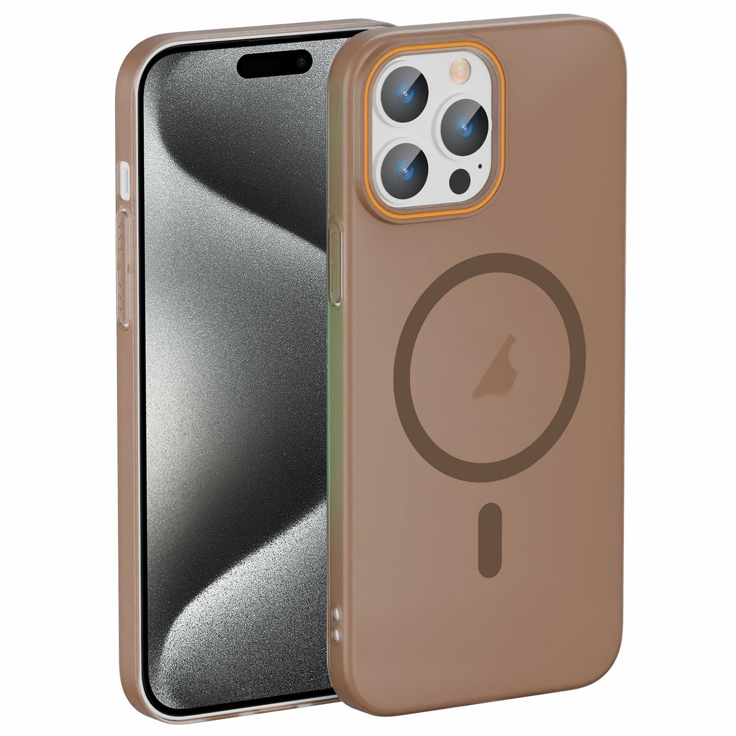 For iPhone 15 Pro Max Translucent Frosted Skin PC MagSafe Phone Case(Desert Gold) - Shopkiz.com