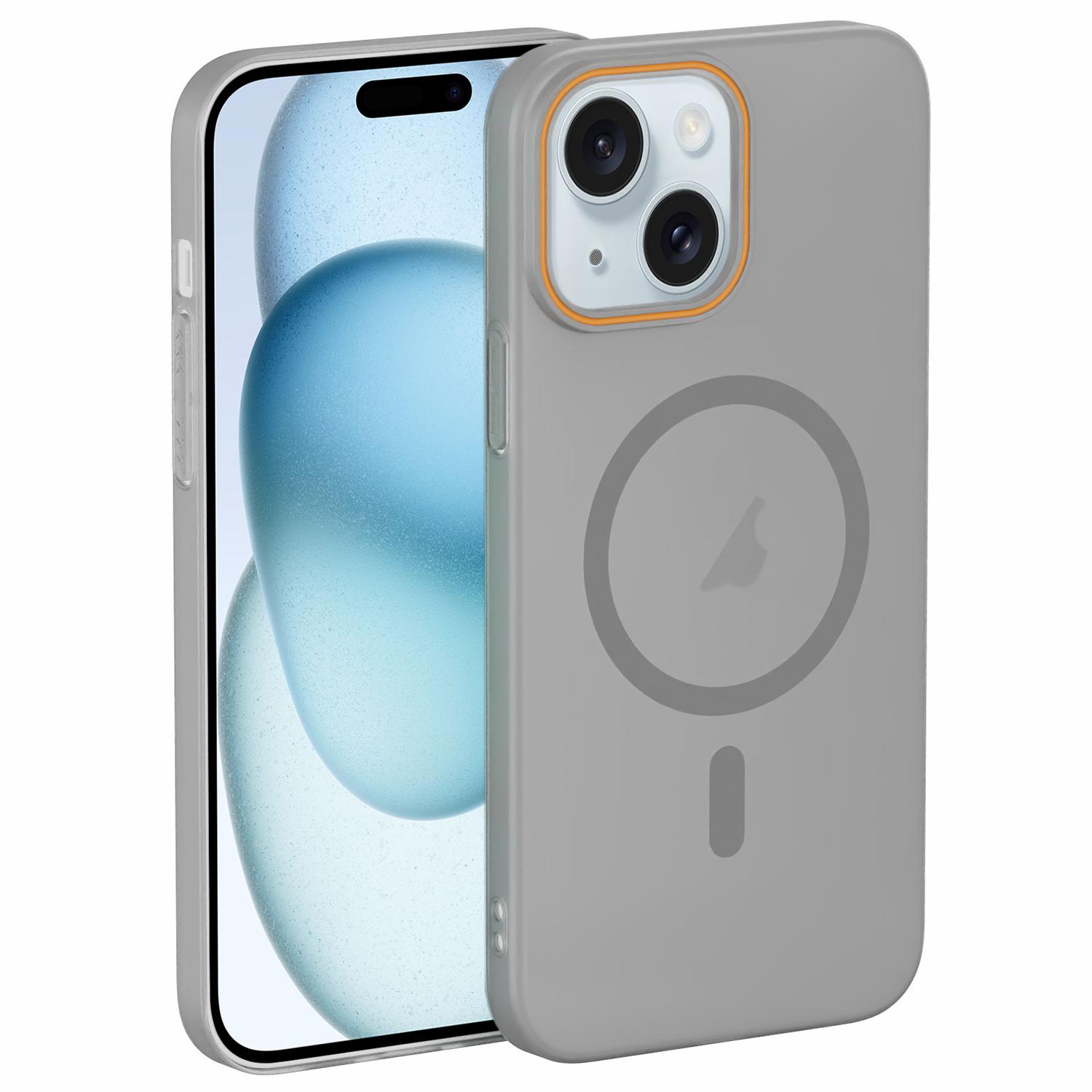 For iPhone 15 Plus Translucent Frosted Skin PC MagSafe Phone Case(Grey) - Shopkiz.com
