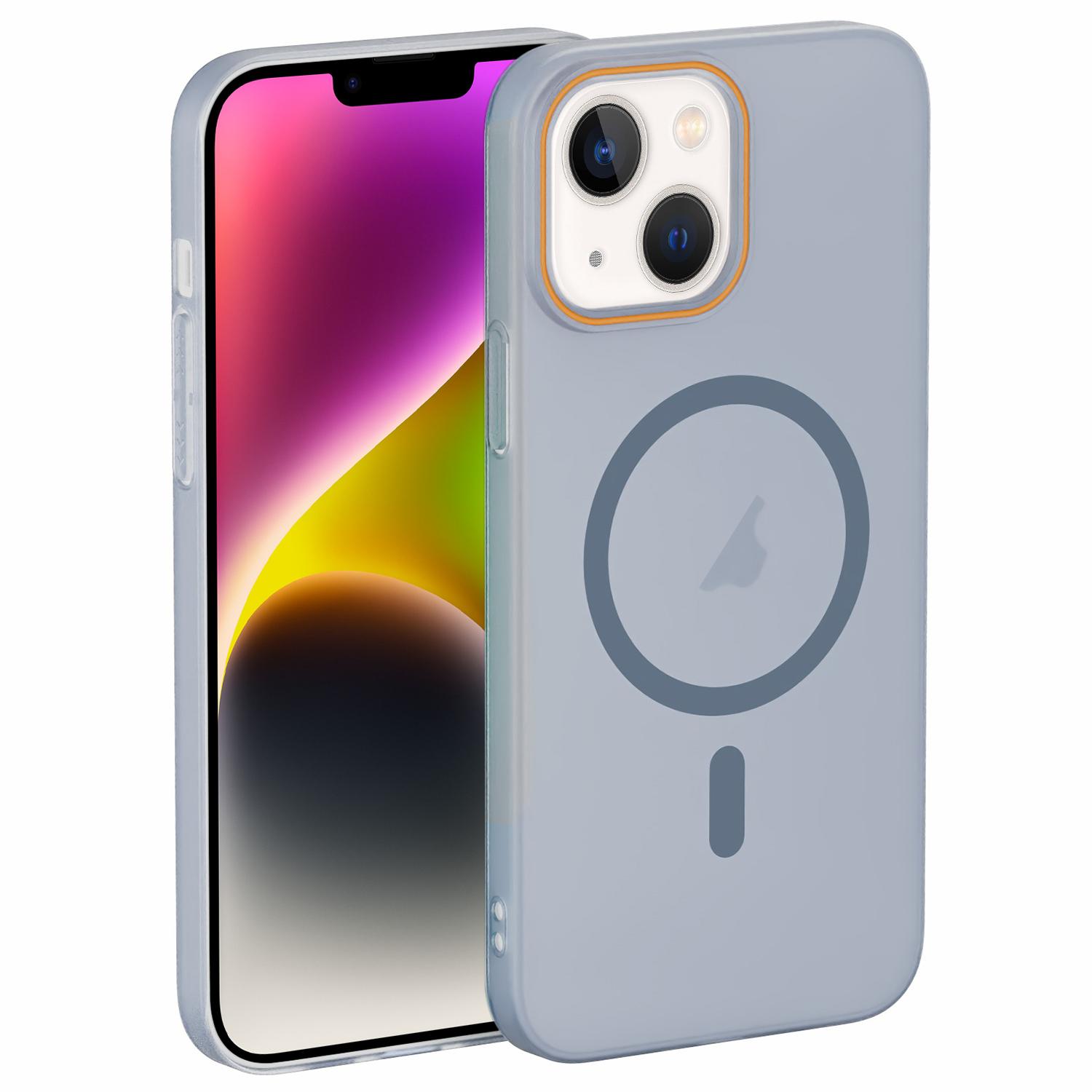 For iPhone 14 Plus Translucent Frosted Skin PC MagSafe Phone Case(Sierra Blue) - Shopkiz.com
