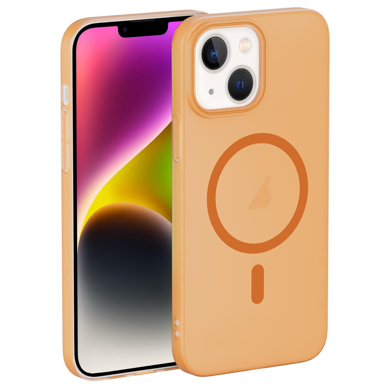 For iPhone 14 Translucent Frosted Skin PC MagSafe Phone Case(Orange) - Shopkiz.com