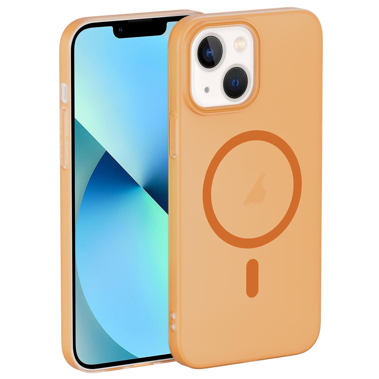 For iPhone 13 Translucent Frosted Skin PC MagSafe Phone Case(Orange) - Shopkiz.com