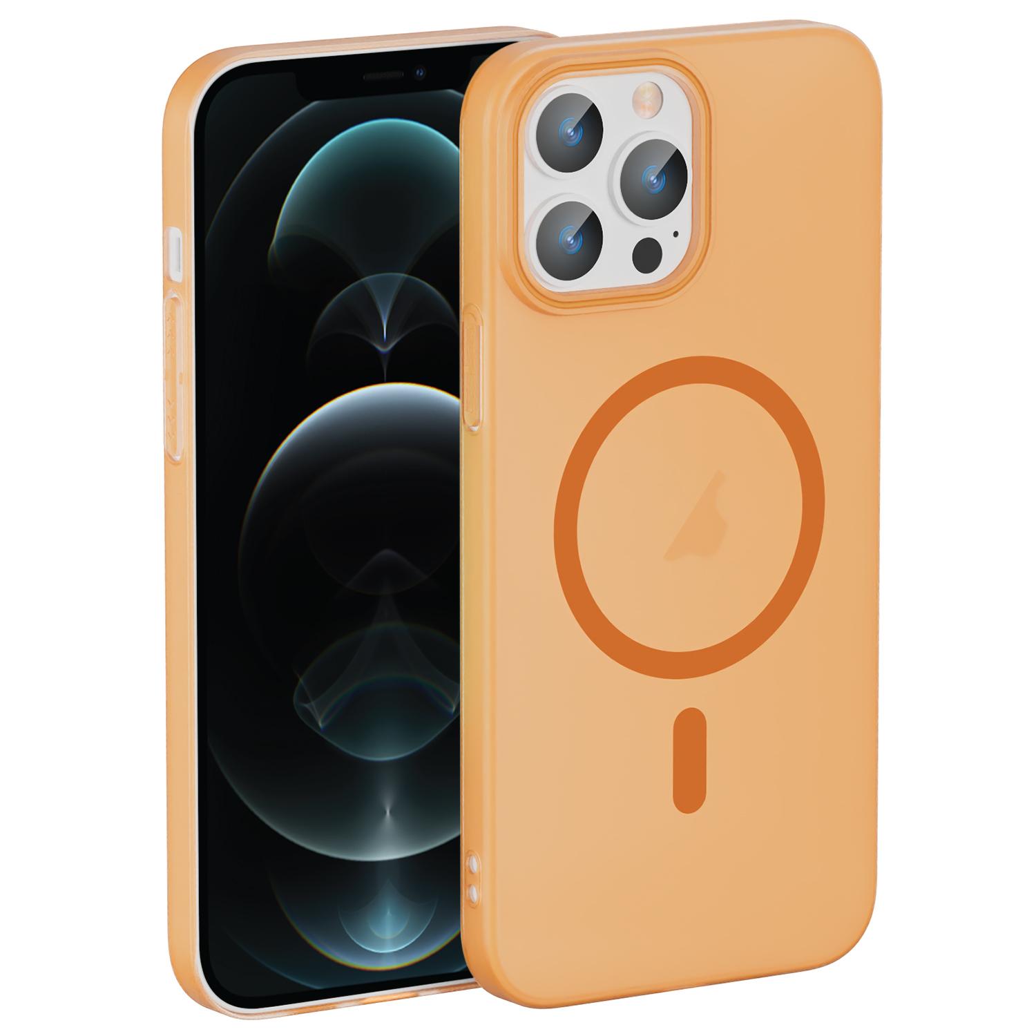 For iPhone 12 Pro Max Translucent Frosted Skin PC MagSafe Phone Case(Orange) - Shopkiz.com