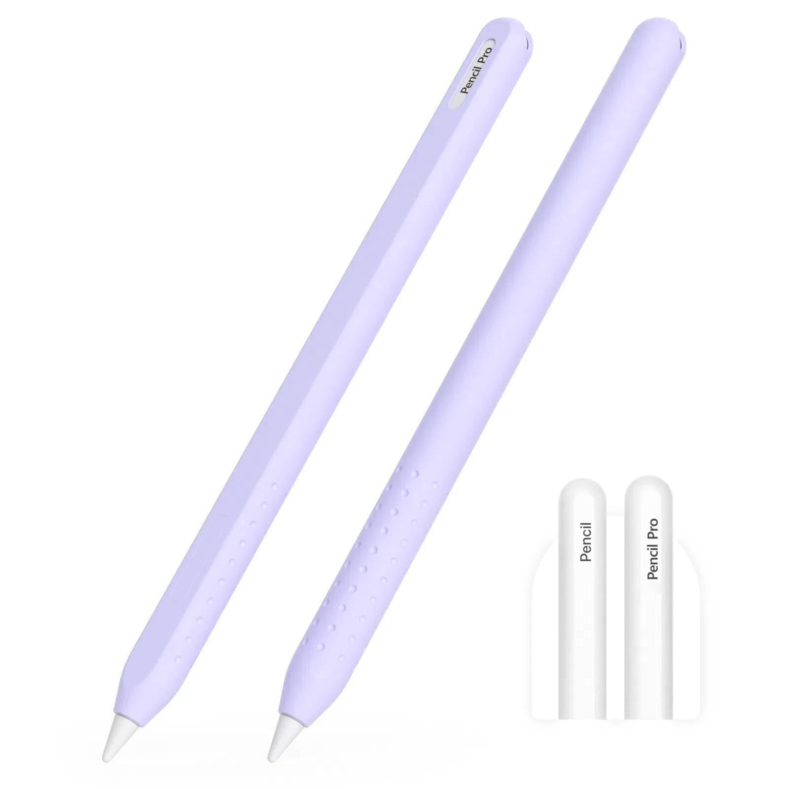 For Apple Pencil 2 / Pro Integrated Anti-roll Silicone Protective Stylus Pen Case(Purple) - Shopkiz.com