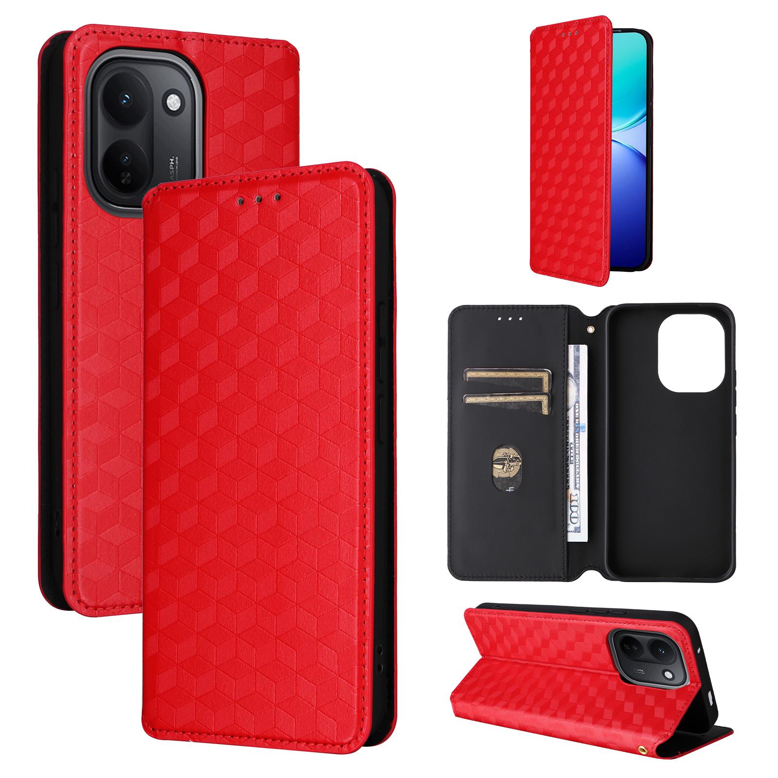 For vivo Y600 Turbo 5G Cubic Grid Texture Flip Leather Phone Case(Red) - Shopkiz.com