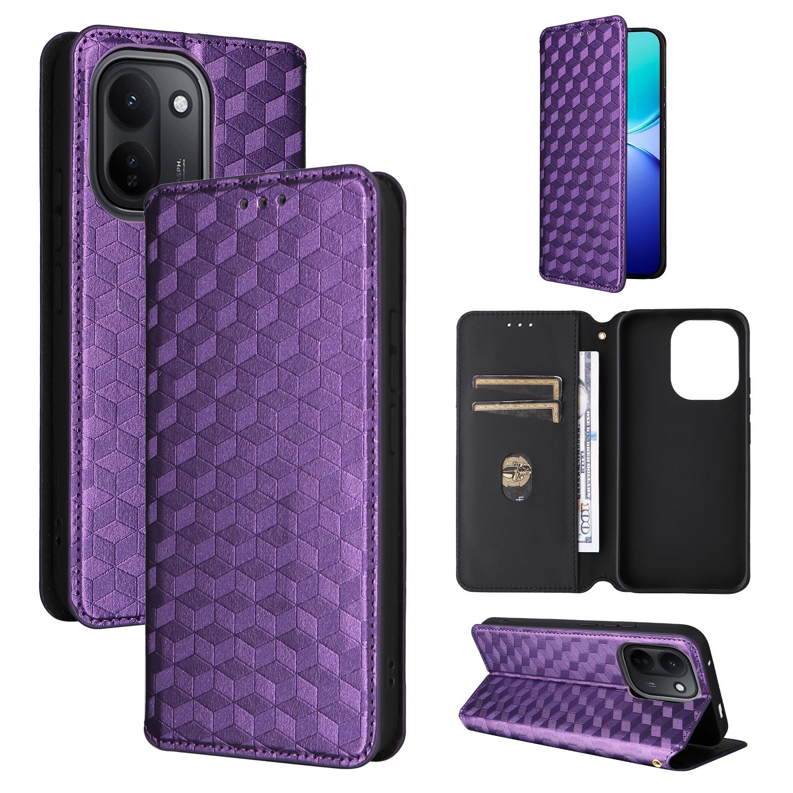 For vivo Y600 Turbo 5G Cubic Grid Texture Flip Leather Phone Case(Purple) - Shopkiz.com