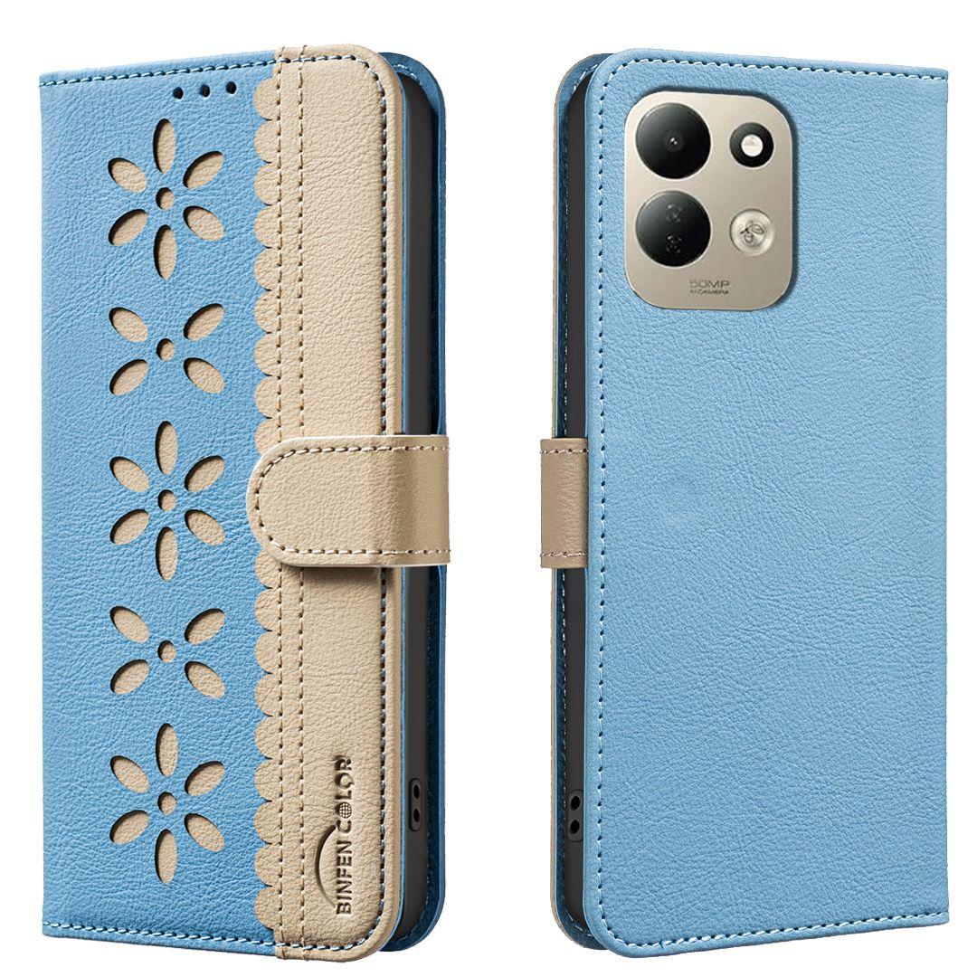 For Redmi 17 5G / 4G Global 170mm Splicing Color Hollow Flower Pattern RFID Leather Phone Case(Baby Blue) - Shopkiz.com