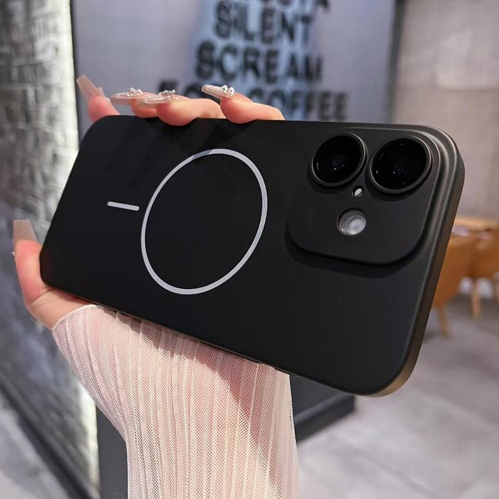 For iPhone 16 Matte Frosted Fine Circle MagSafe Lens Protection Phone Case(Black) - Shopkiz.com