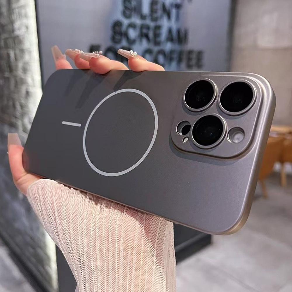 For iPhone 15 Pro Max Matte Frosted Fine Circle MagSafe Lens Protection Phone Case(Titanium Grey) - Shopkiz.com