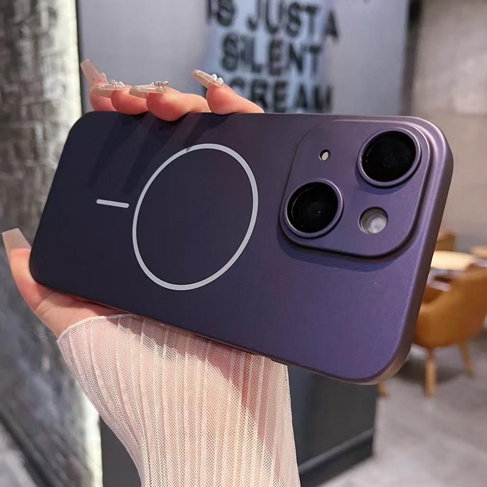 For iPhone 15 Matte Frosted Fine Circle MagSafe Lens Protection Phone Case(Misty Purple) - Shopkiz.com