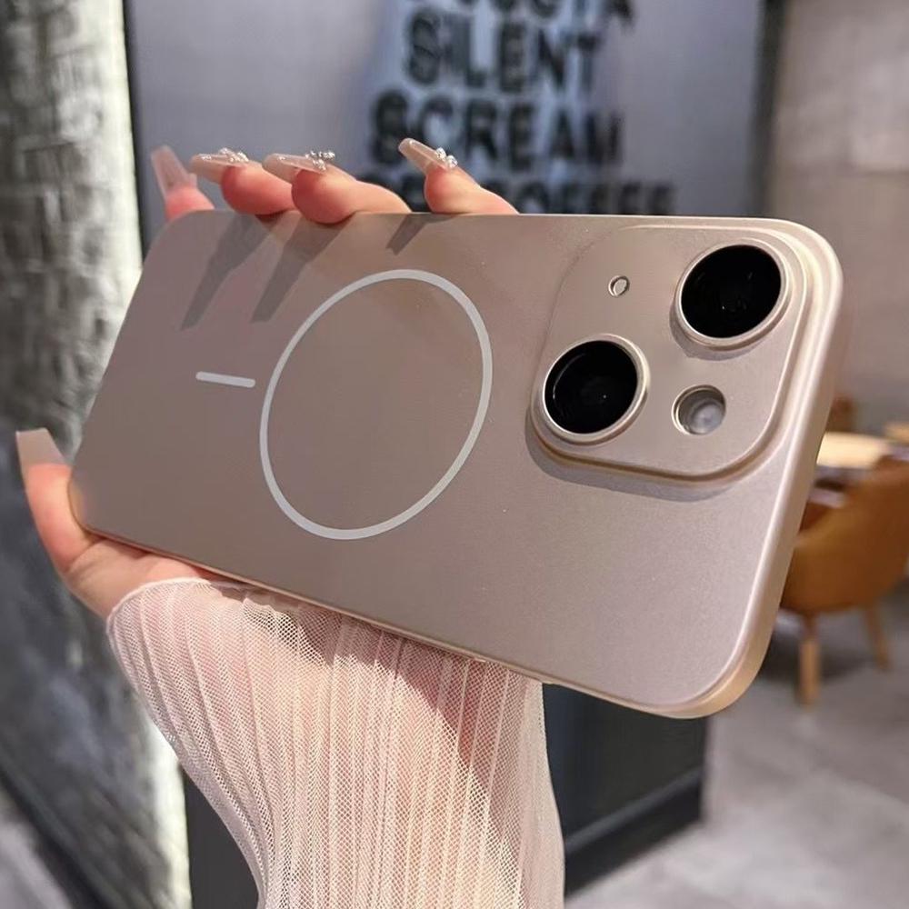 For iPhone 14 Matte Frosted Fine Circle MagSafe Lens Protection Phone Case(Desert Gold) - Shopkiz.com