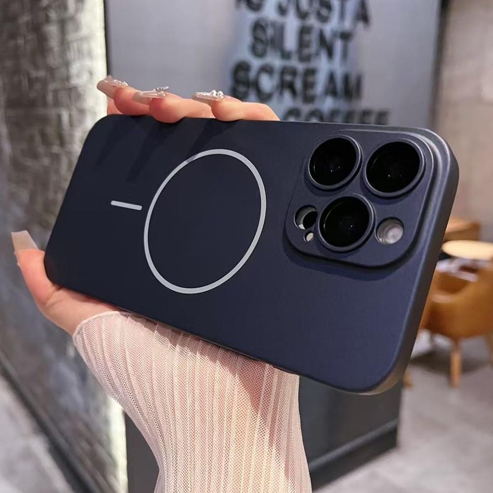For iPhone 14 Pro Matte Frosted Fine Circle MagSafe Lens Protection Phone Case(Navy Blue) - Shopkiz.com