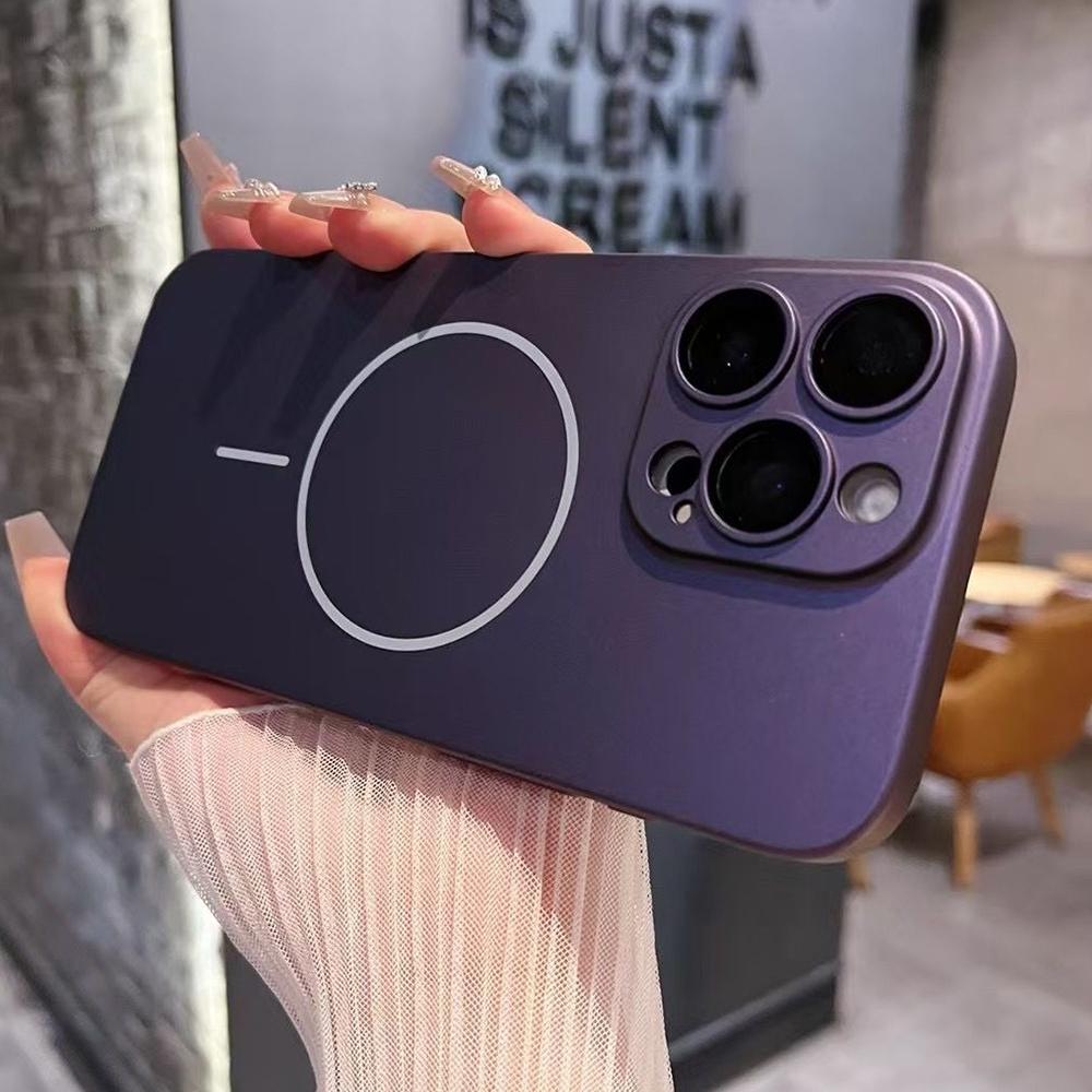 For iPhone 14 Pro Max Matte Frosted Fine Circle MagSafe Lens Protection Phone Case(Misty Purple) - Shopkiz.com