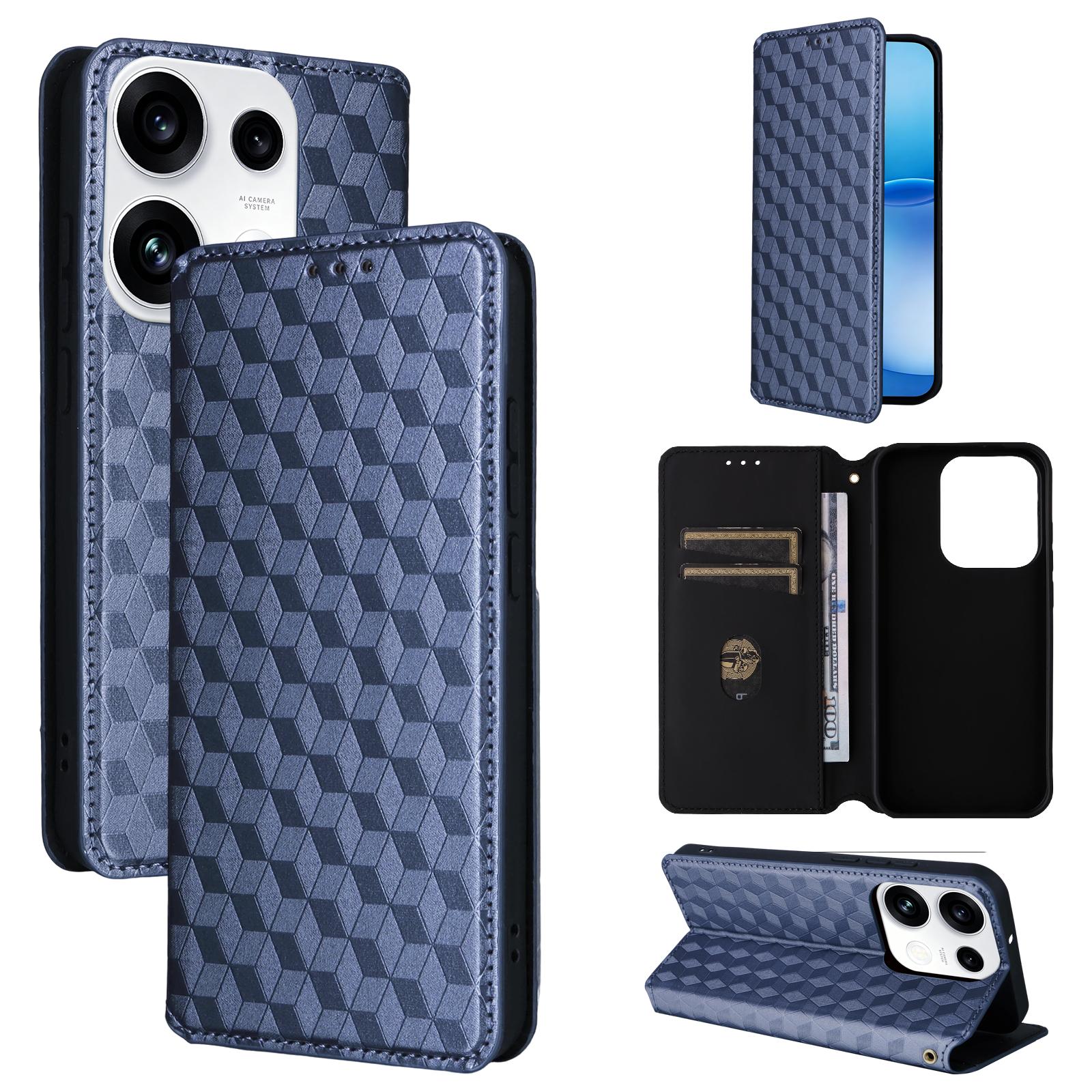 For OPPO Reno16 F 5G / Reno16 FS 5G Cubic Grid Texture Flip Leather Phone Case(Blue) - Shopkiz.com