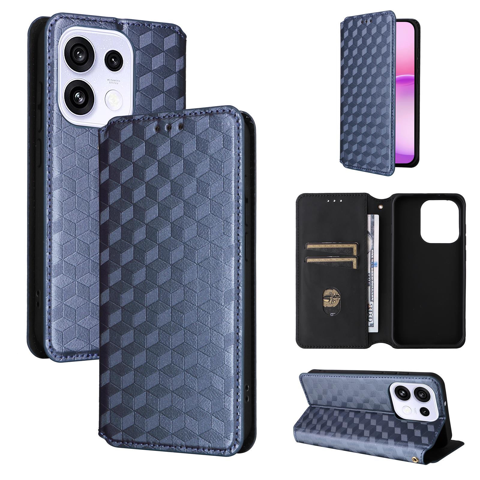For OPPO Reno16 5G / Reno16 Pro 5G Global Cubic Grid Texture Flip Leather Phone Case(Blue) - Shopkiz.com