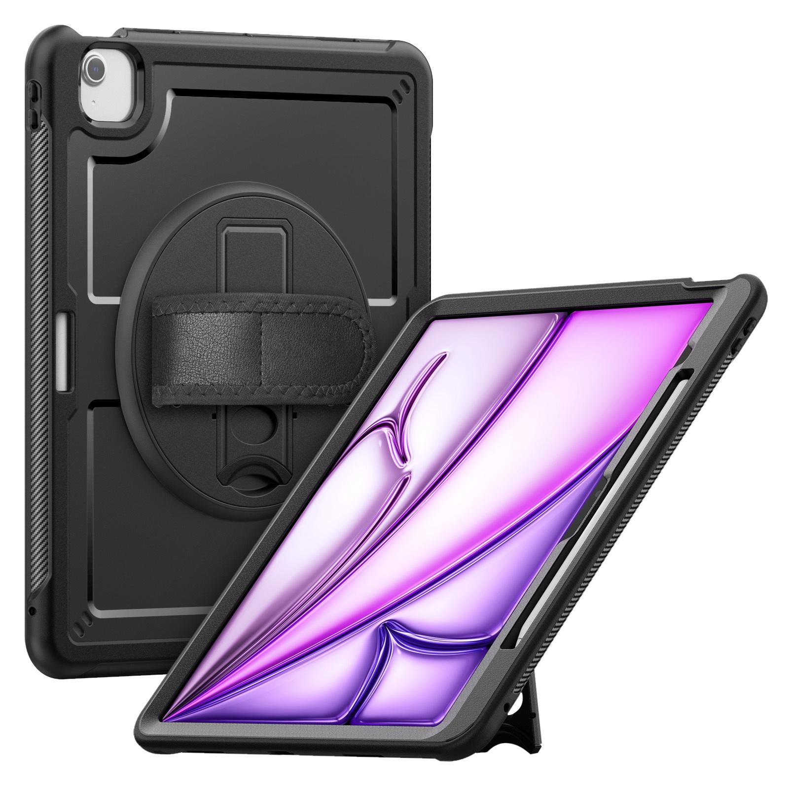 For iPad Air 13 2026 / 2025 / 2024 Honeycomb Hand Grip Turntable Stand Tablet Case(Black) - Shopkiz.com
