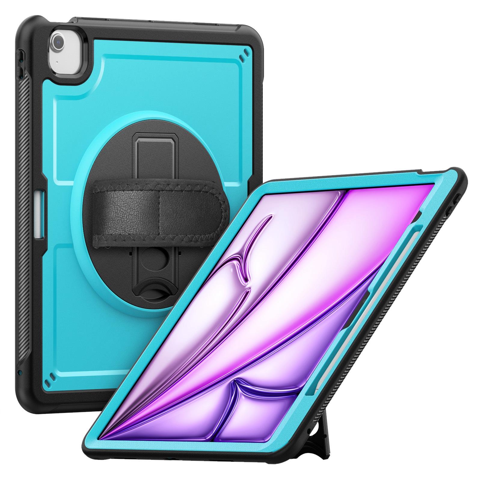 For iPad Air 13 2026 / 2025 / 2024 Honeycomb Hand Grip Turntable Stand Tablet Case(Light Blue) - Shopkiz.com