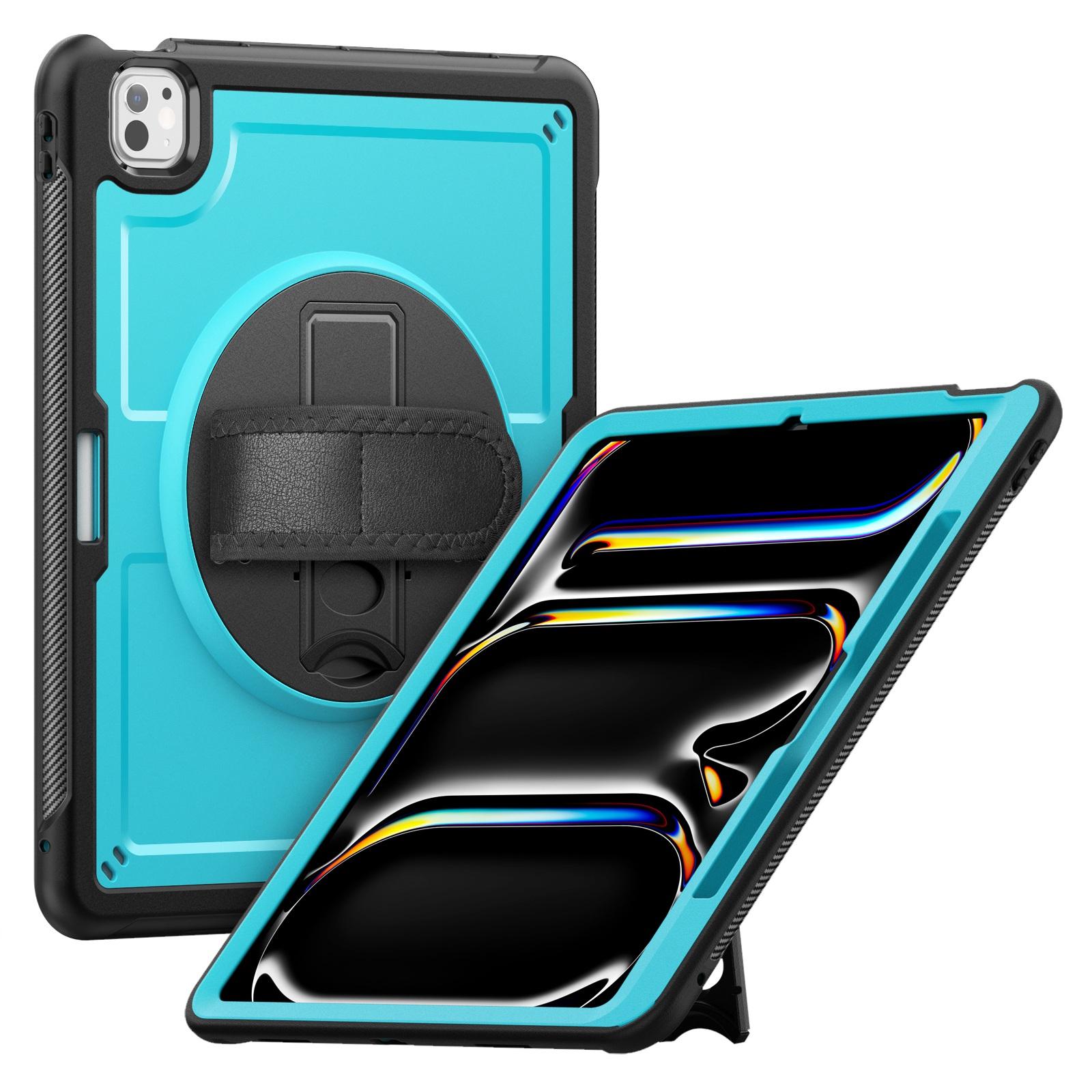 For iPad Pro 13 2025 / 2024 Honeycomb Hand Grip Turntable Stand Tablet Case(Light Blue) - Shopkiz.com