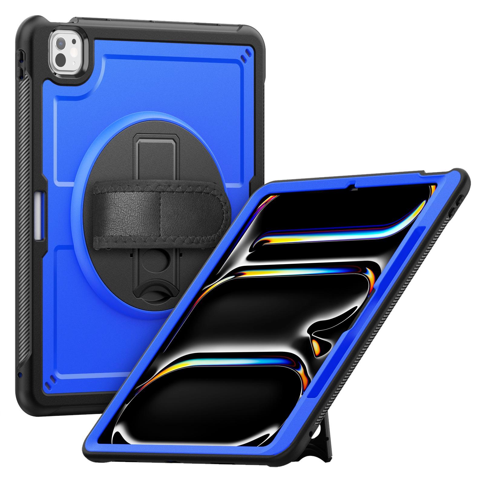 For iPad Pro 13 2025 / 2024 Honeycomb Hand Grip Turntable Stand Tablet Case(Dark Blue) - Shopkiz.com