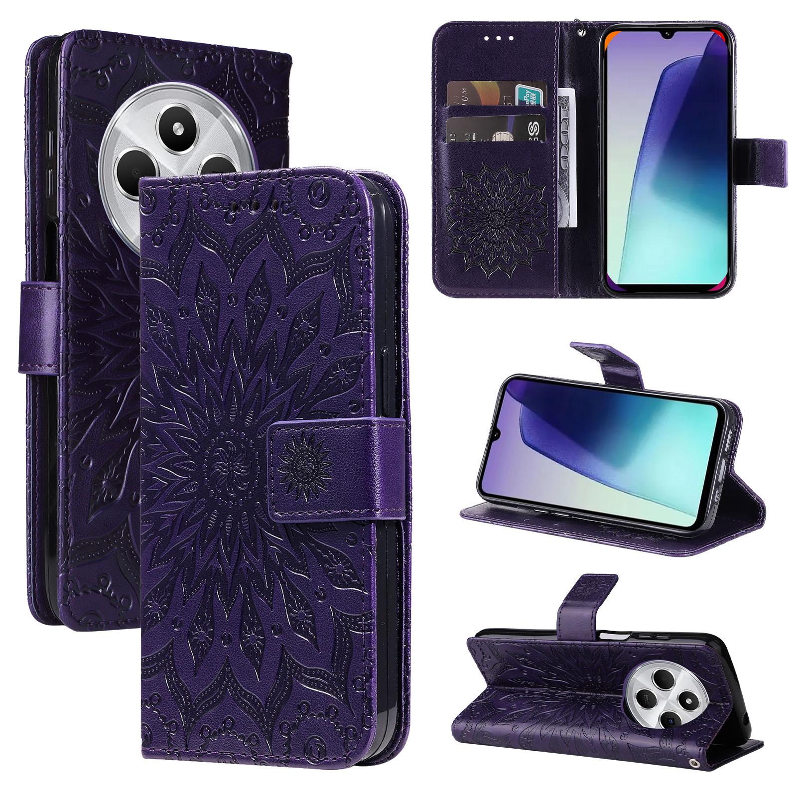 For Redmi 17C/14C 4G/A4 5G/Poco C75 5G Embossed Sunflower Pattern Flip Leather Phone Case(Purple) - Shopkiz.com