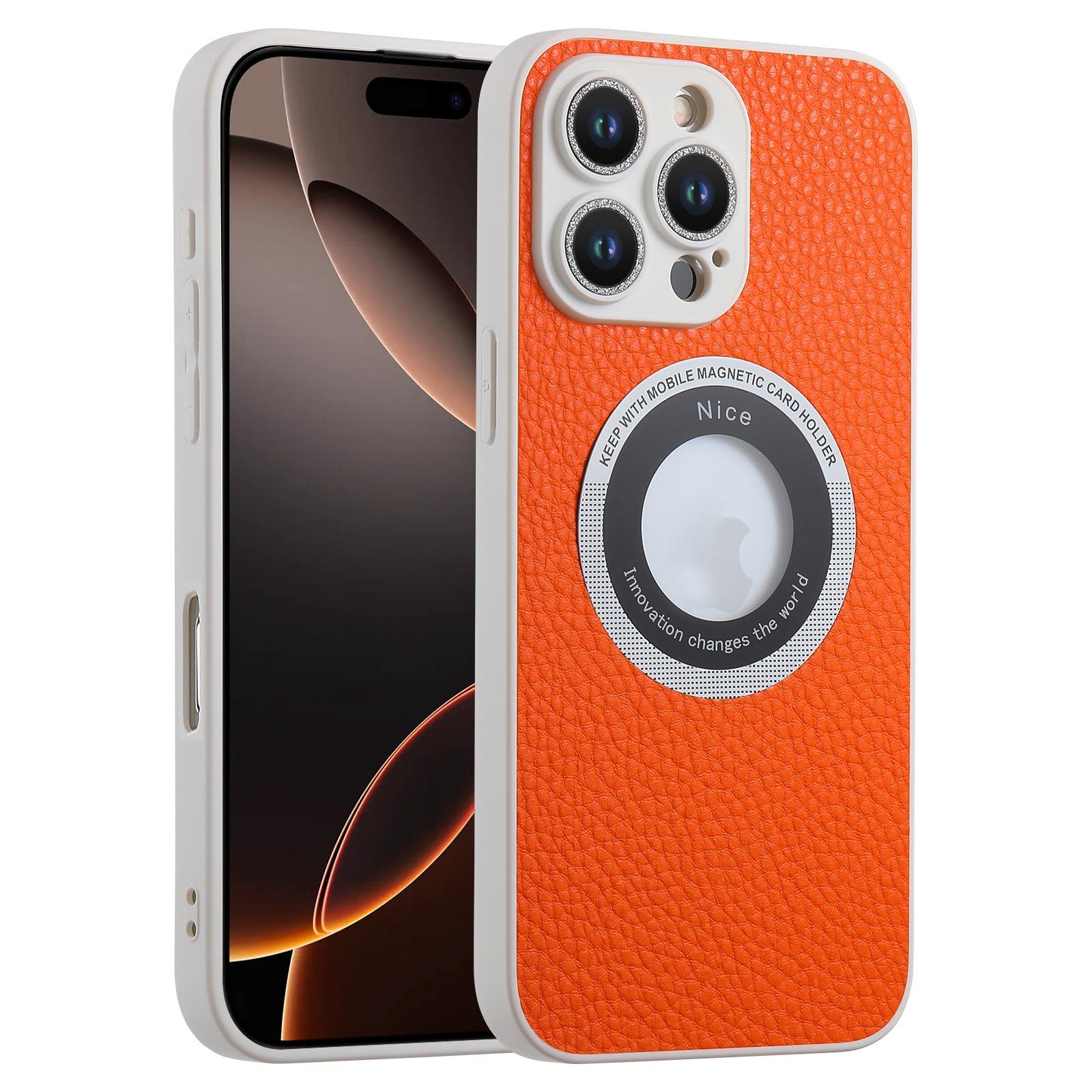 For iPhone 16 Pro Max Glitter Lens MagSafe Magnetic Phone Case(Orange) - Shopkiz.com