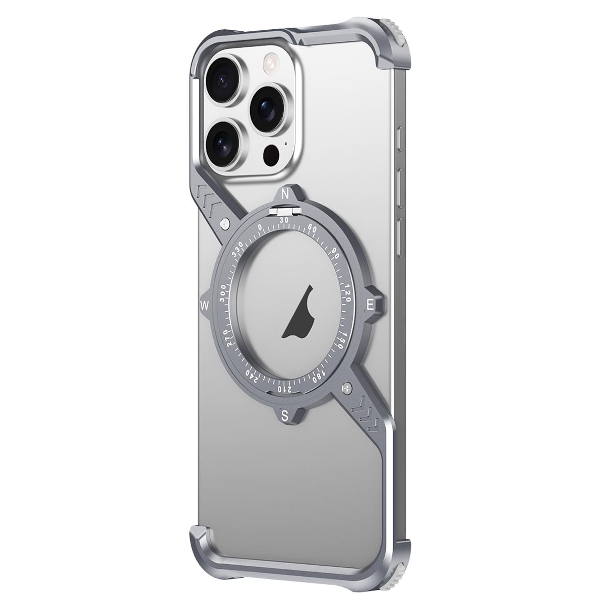 For iPhone 16 Pro S Shaped 360 Holder Airbag Frameless Metal Phone Case(Space Gray) - Shopkiz.com