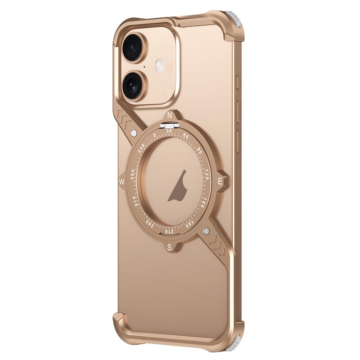 For iPhone 16 Plus S Shaped 360 Holder Airbag Frameless Metal Phone Case(Desert Gold) - Shopkiz.com