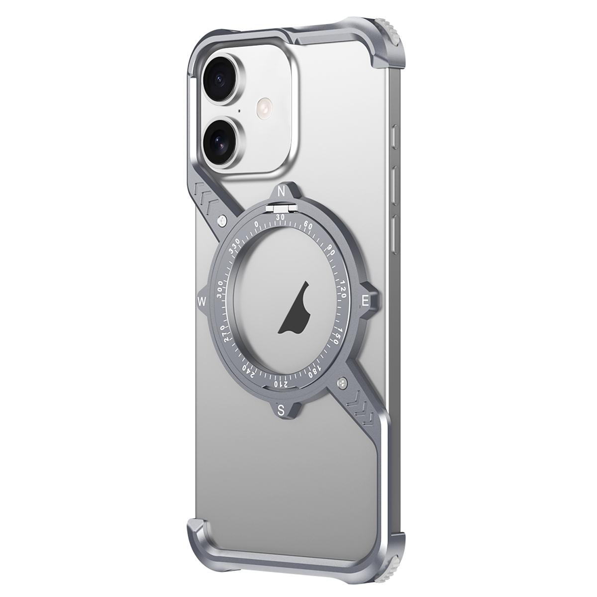For iPhone 16 Plus S Shaped 360 Holder Airbag Frameless Metal Phone Case(Space Gray) - Shopkiz.com