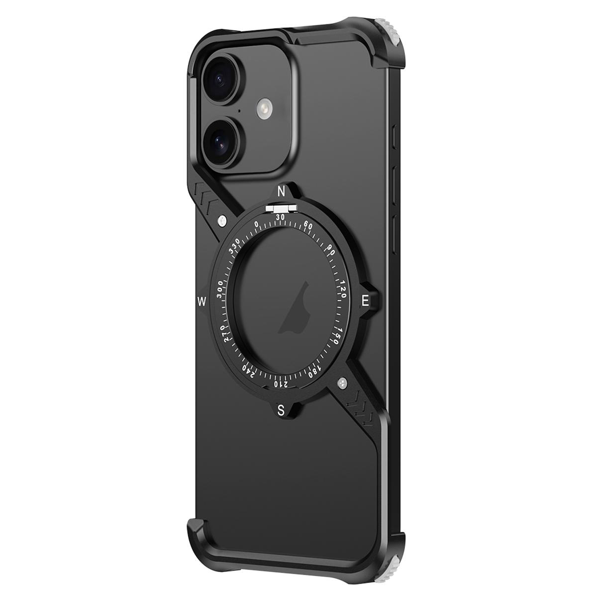 For iPhone 16 S Shaped 360 Holder Airbag Frameless Metal Phone Case(Black) - Shopkiz.com