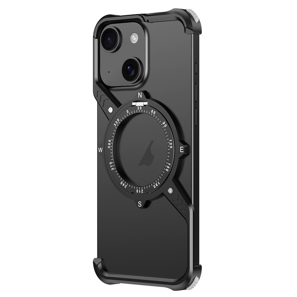 For iPhone 14 S Shaped 360 Holder Airbag Frameless Metal Phone Case(Black) - Shopkiz.com