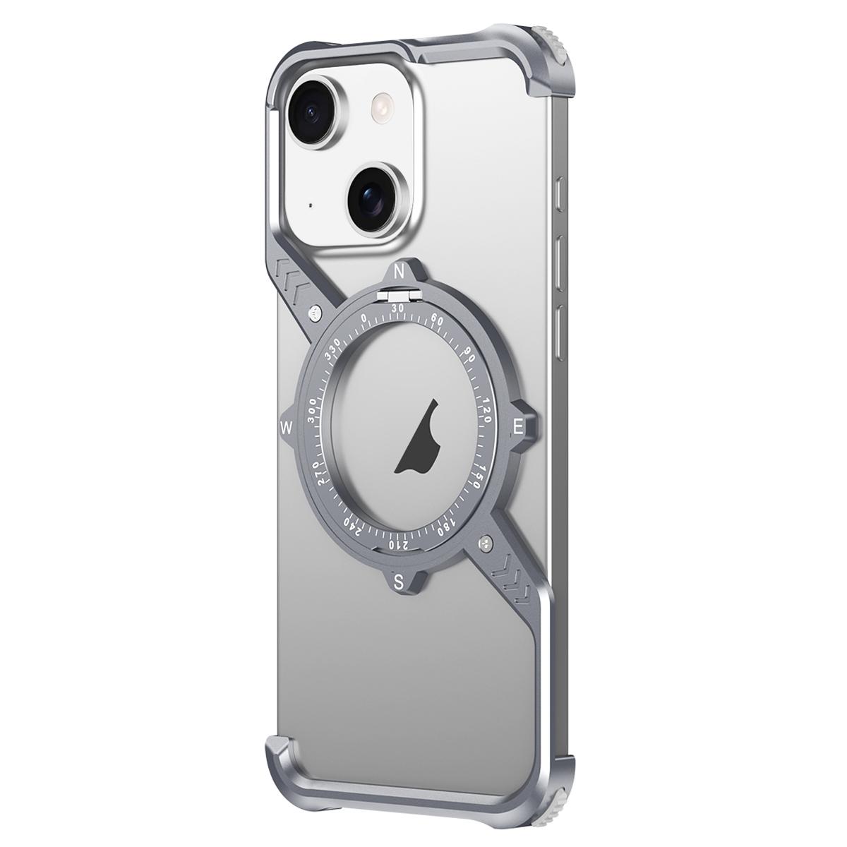 For iPhone 14 S Shaped 360 Holder Airbag Frameless Metal Phone Case(Space Gray) - Shopkiz.com