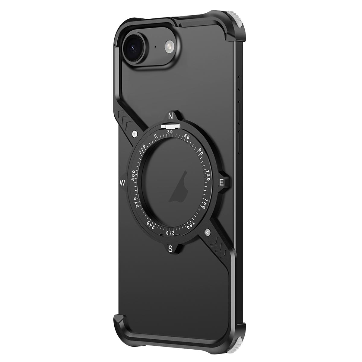 For iPhone 17e / 16e S Shaped 360 Holder Airbag Frameless Metal Phone Case(Black) - Shopkiz.com