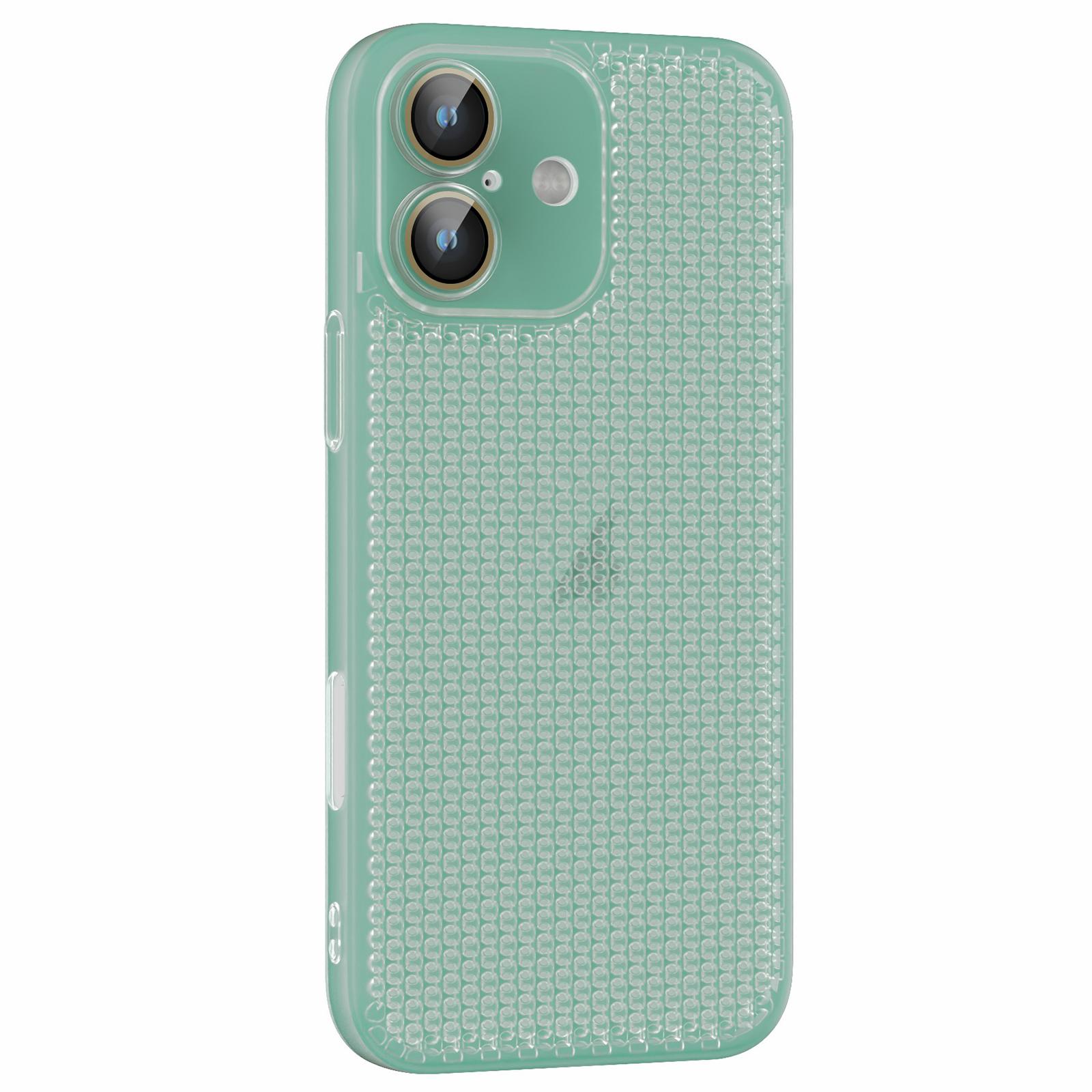 For iPhone 16 Plus Ice Cream Dream Network Cooling PC Phone Case with Lens Film(Transparent Green) - Shopkiz.com
