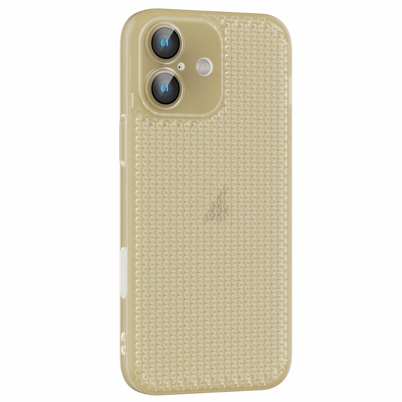 For iPhone 16 Ice Cream Dream Network Cooling PC Phone Case with Lens Film(Transparent Gold) - Shopkiz.com