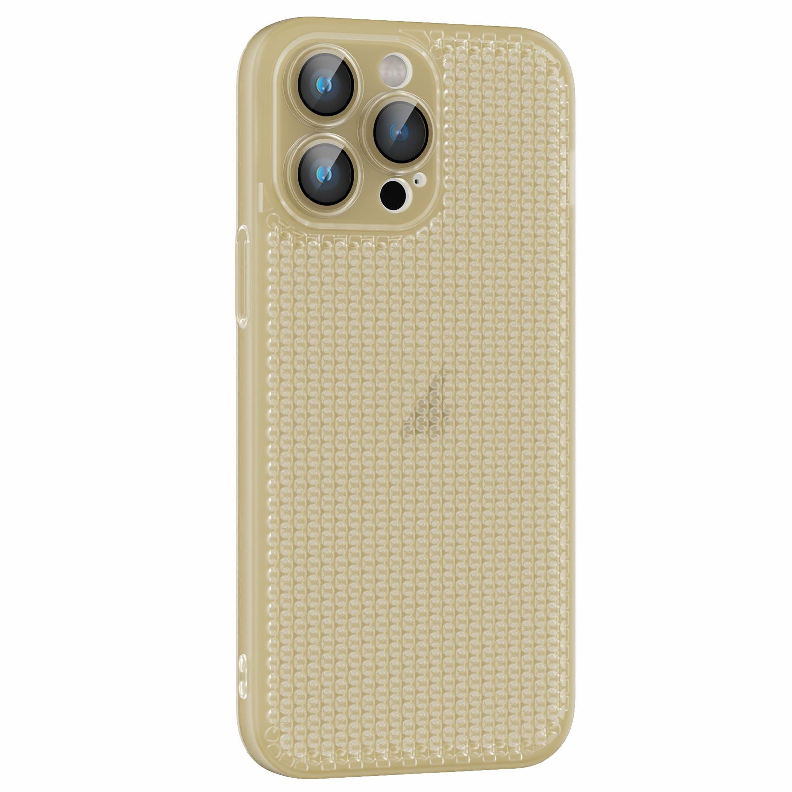 For iPhone 15 Pro Max Ice Cream Dream Network Cooling PC Phone Case with Lens Film(Transparent Gold) - Shopkiz.com