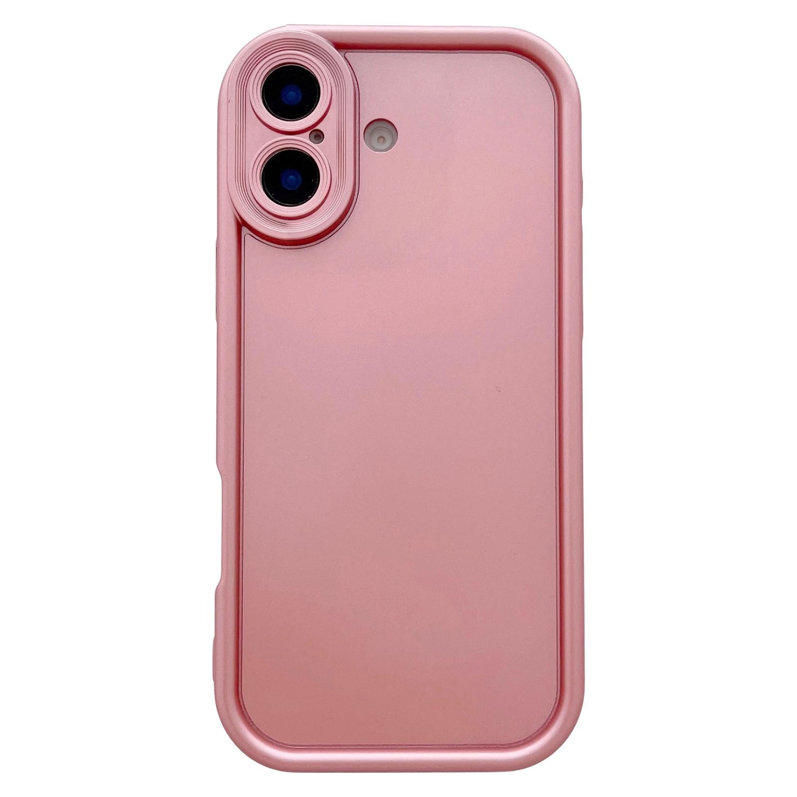 For iPhone 16 Solid Color Metallic Paint Precise Hole TPU Phone Case(Pink) - Shopkiz.com