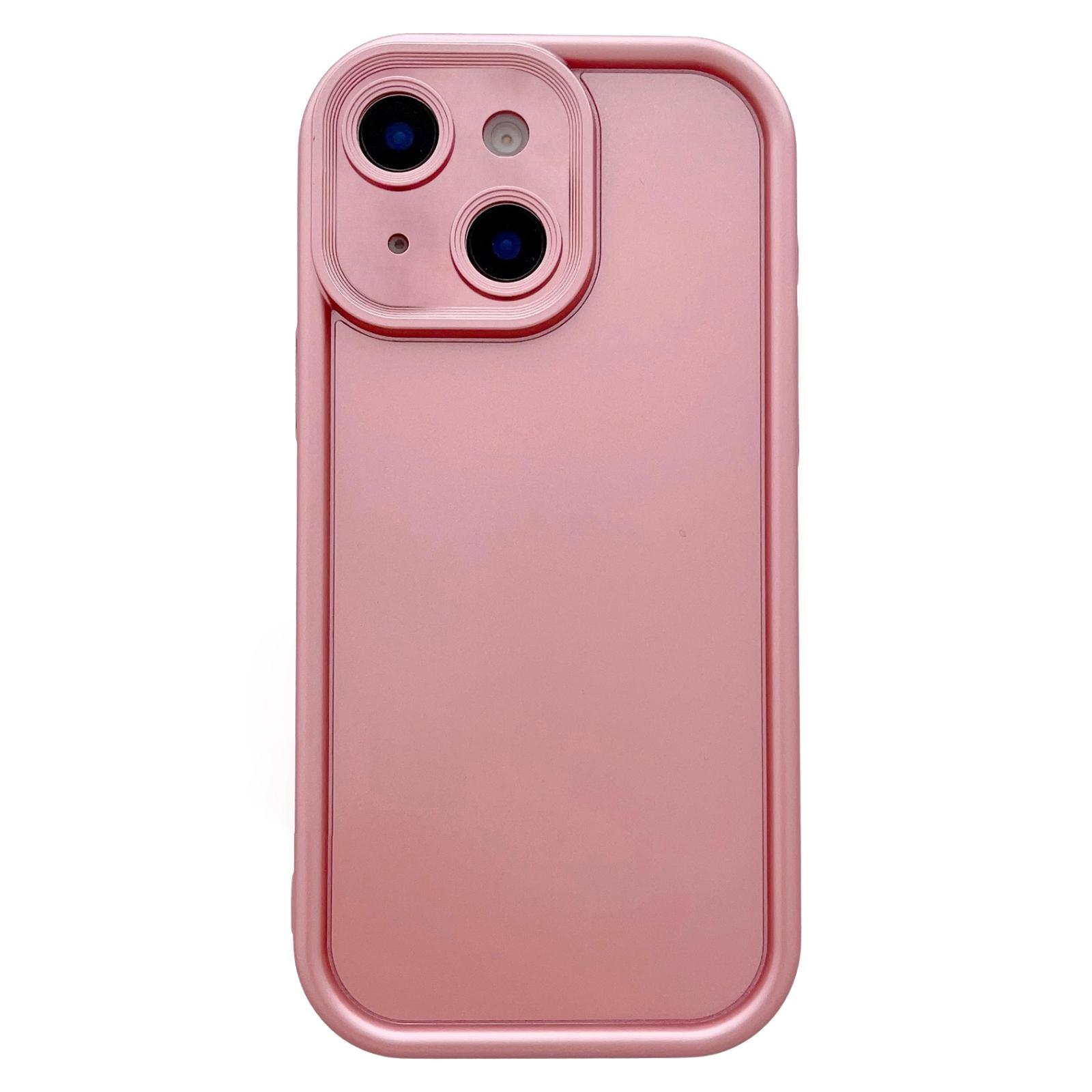 For iPhone 14 Plus Solid Color Metallic Paint Precise Hole TPU Phone Case(Pink) - Shopkiz.com
