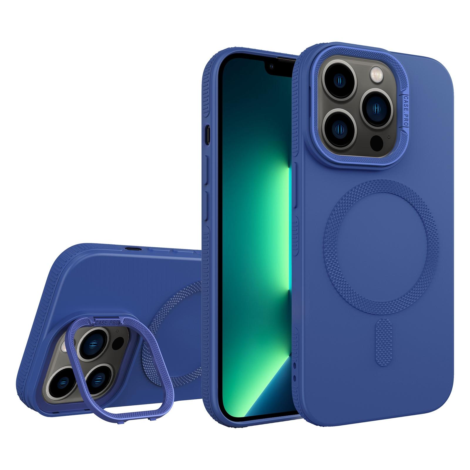 For iPhone 13 Pro Max Diamond Texture Lens Holder Skin Feel MagSafe Phone Case(Royal Blue) - Shopkiz.com