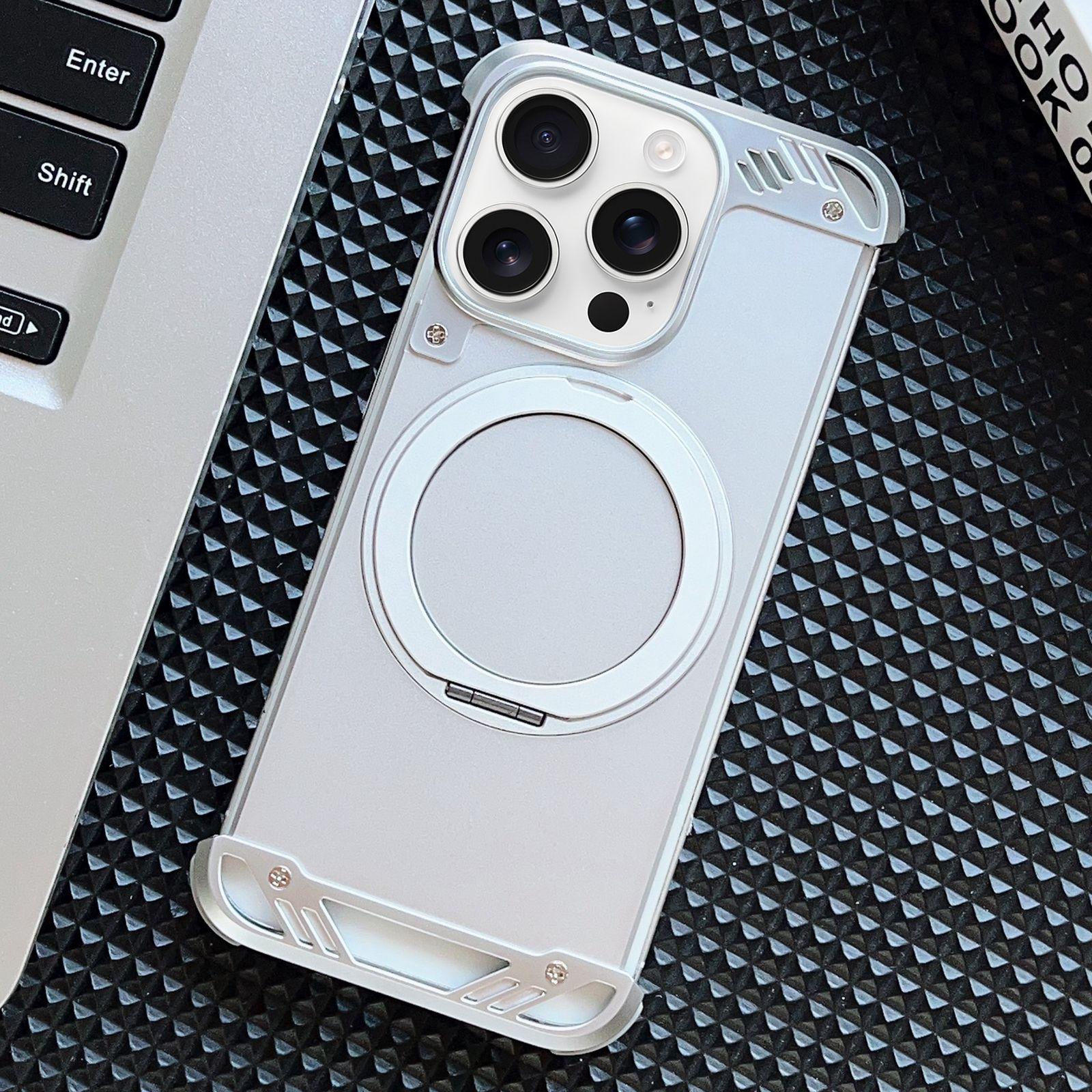 For iPhone 13 Pro Max Frameless Aromatherapy MagSafe Holder Phone Case(Silver) - Shopkiz.com
