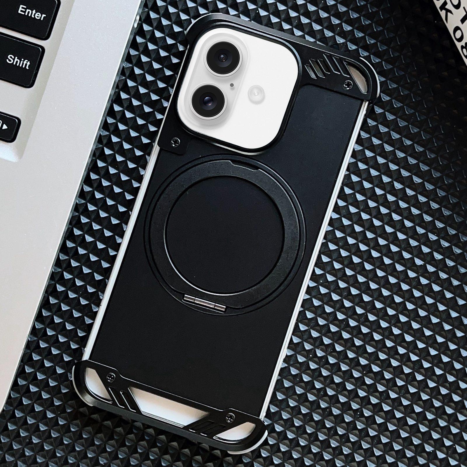 For iPhone 16 Plus Frameless Aromatherapy MagSafe Holder Phone Case(Black) - Shopkiz.com