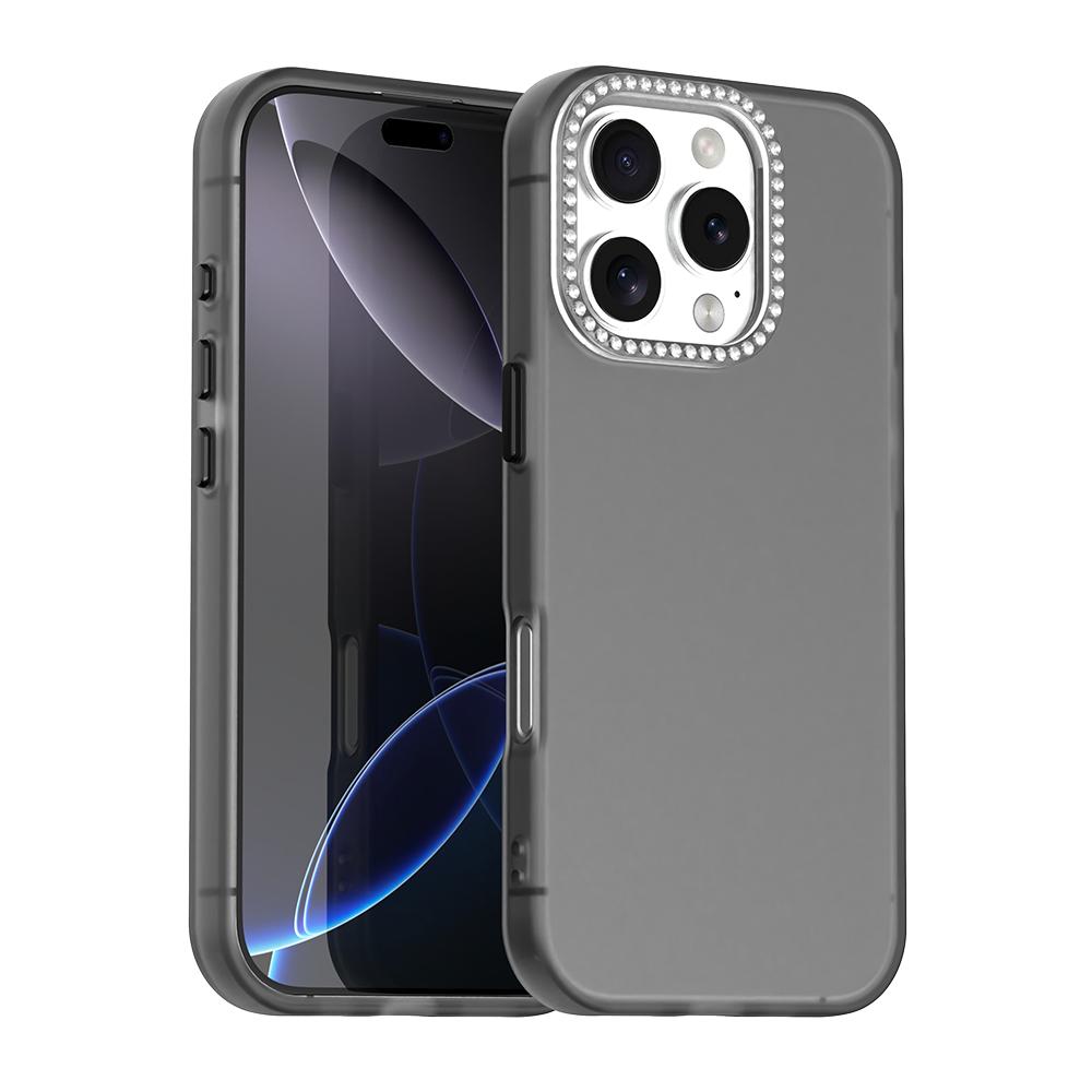 For iPhone 16 Pro Candy Diamond Frosted PC Hybrid TPU Phone Case(Black) - Shopkiz.com