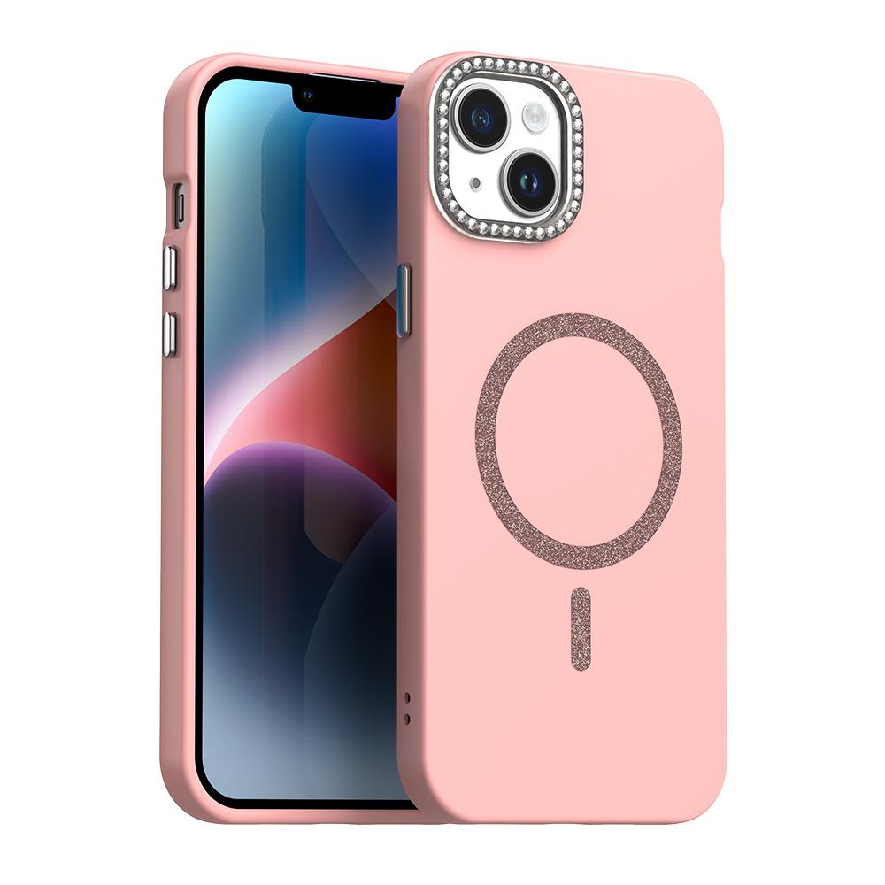 For iPhone 14 Plus Glitter Rhinestones Series Magsafe PC Hybrid TPU Phone Case(Pink) - Shopkiz.com