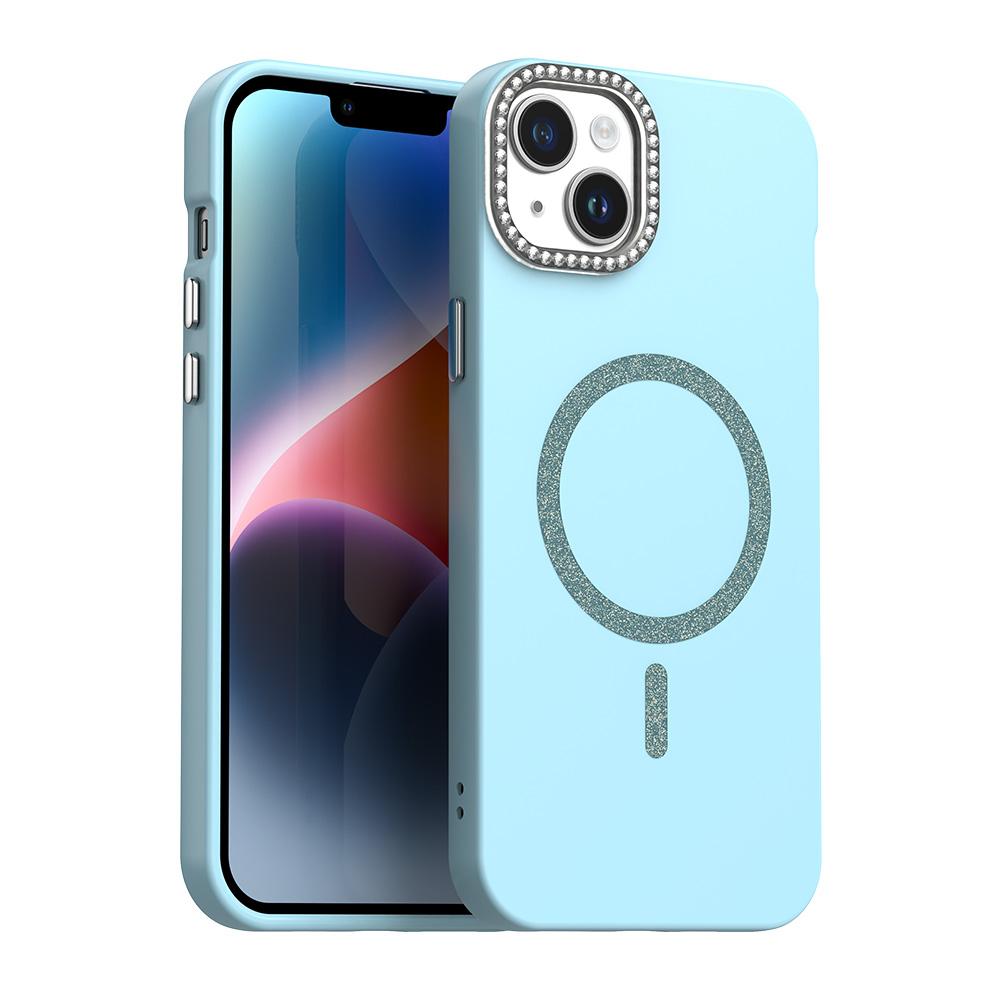 For iPhone 14 Plus Glitter Rhinestones Series Magsafe PC Hybrid TPU Phone Case(Blue) - Shopkiz.com