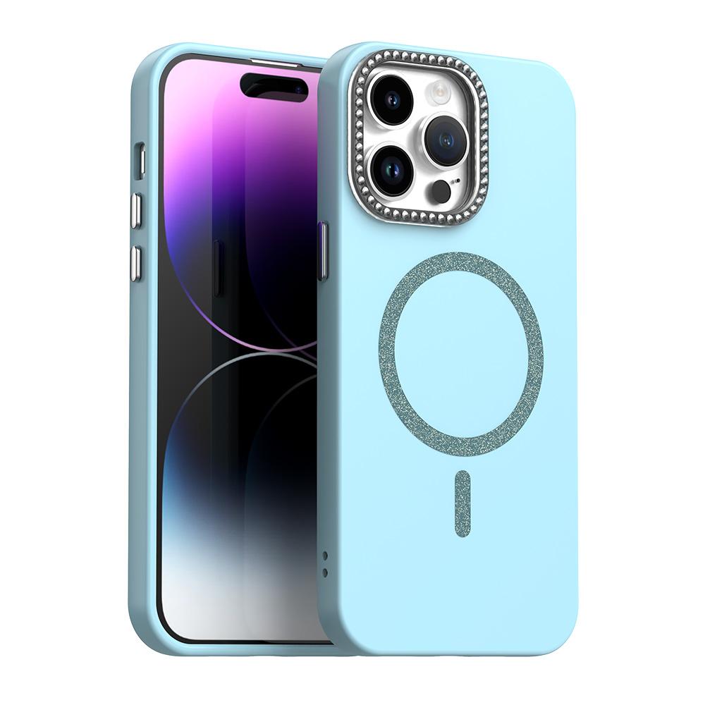 For iPhone 14 Pro Glitter Rhinestones Series Magsafe PC Hybrid TPU Phone Case(Blue) - Shopkiz.com