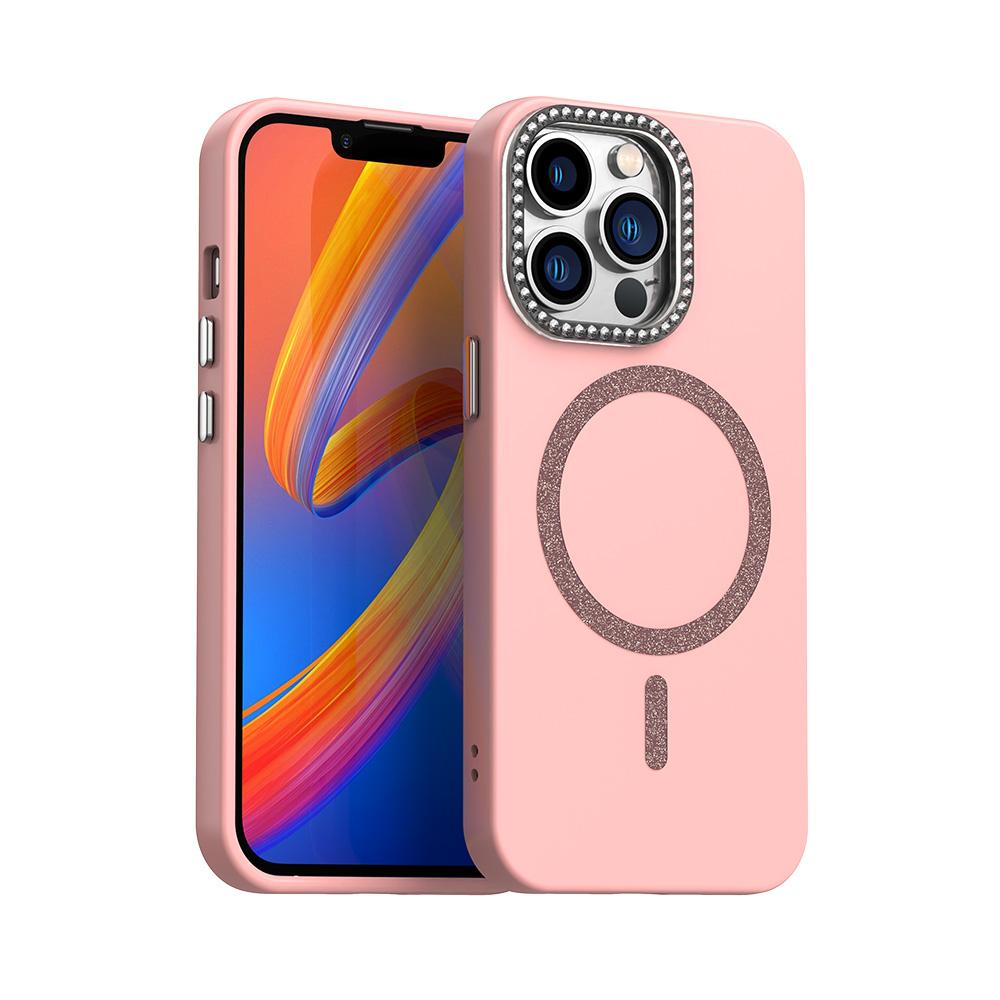 For iPhone 13 Pro Max Glitter Rhinestones Series Magsafe PC Hybrid TPU Phone Case(Pink) - Shopkiz.com